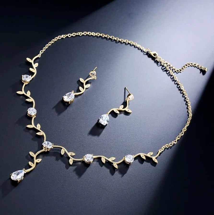 Wedding Jewelry - CZ Vine Bridal Jewelry Set - Available in Silver, Rose Gold and Yellow Gold