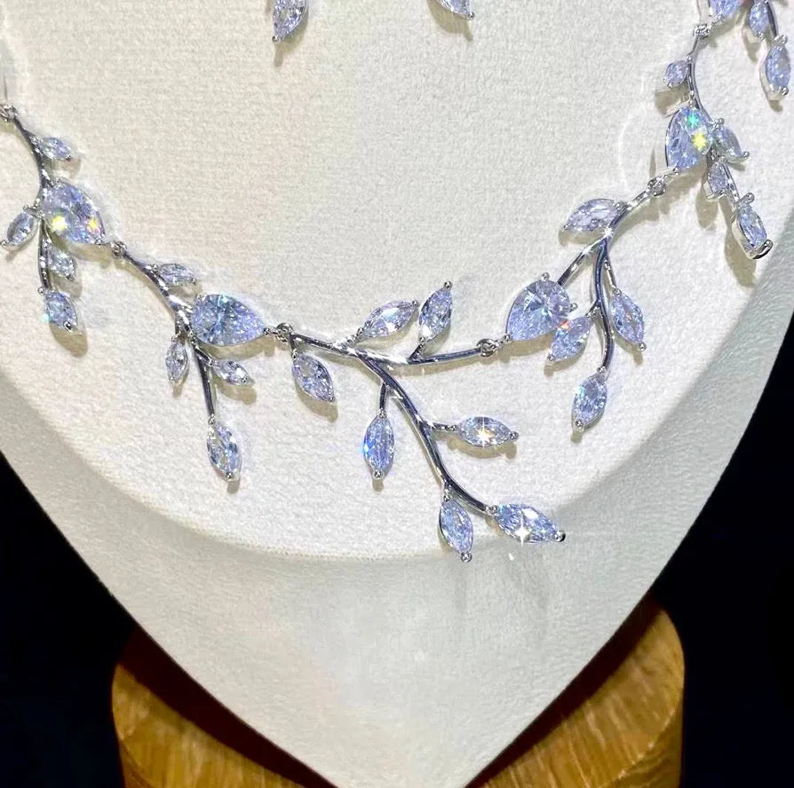 Wedding Jewelry - Cubic Zirconia Silver Vine Bridal Jewelry Set