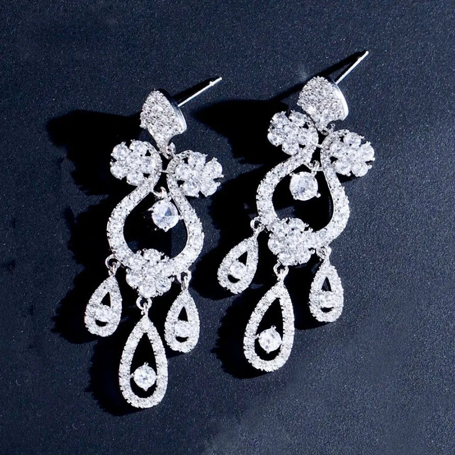 Wedding Jewelry - Silver Crystal Bridal Earrings