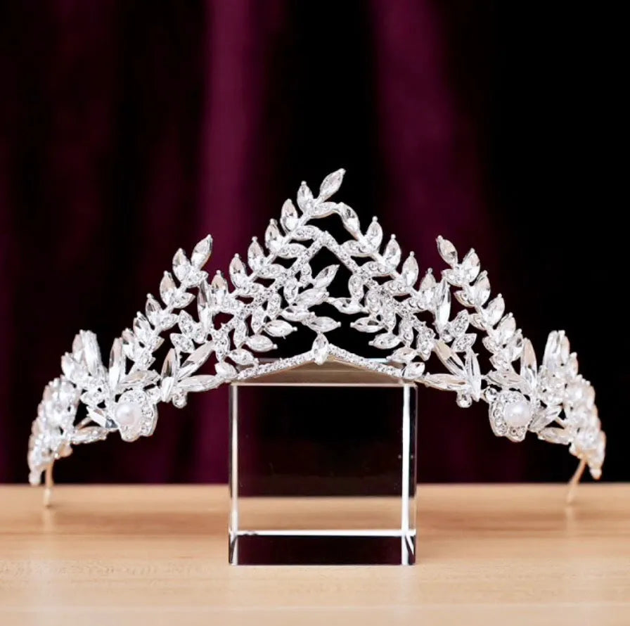 Wedding Hair Accessories - Silver Pearl and Cubic Zirconia Bridal Tiara