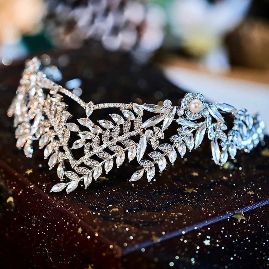 Wedding Hair Accessories - Silver Pearl and Cubic Zirconia Bridal Tiara