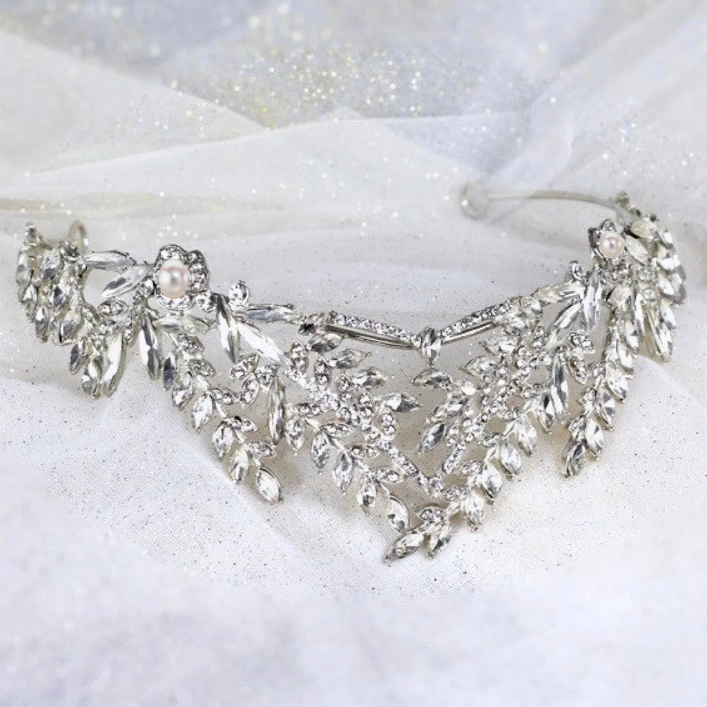 Wedding Hair Accessories - Silver Pearl and Cubic Zirconia Bridal Tiara