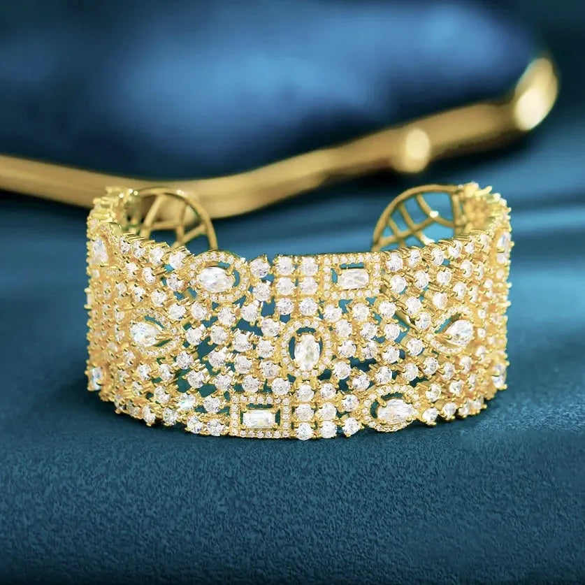Wedding Jewelry - Cubic Zirconia Bridal Cuff Bracelet - Available in Silver and Gold 