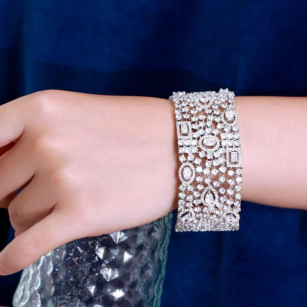 Wedding Jewelry - Cubic Zirconia Bridal Cuff Bracelet - Available in Silver and Gold 