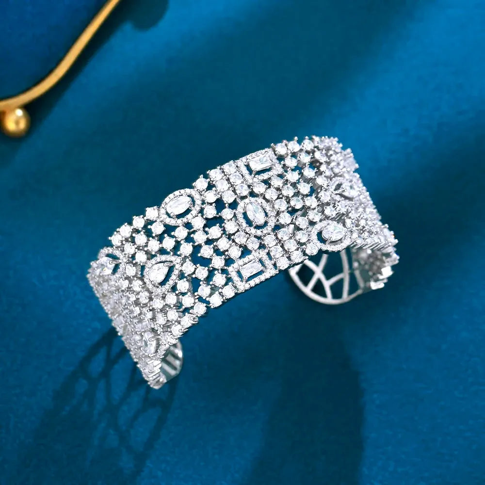Wedding Jewelry - Cubic Zirconia Bridal Cuff Bracelet - Available in Silver and Gold 