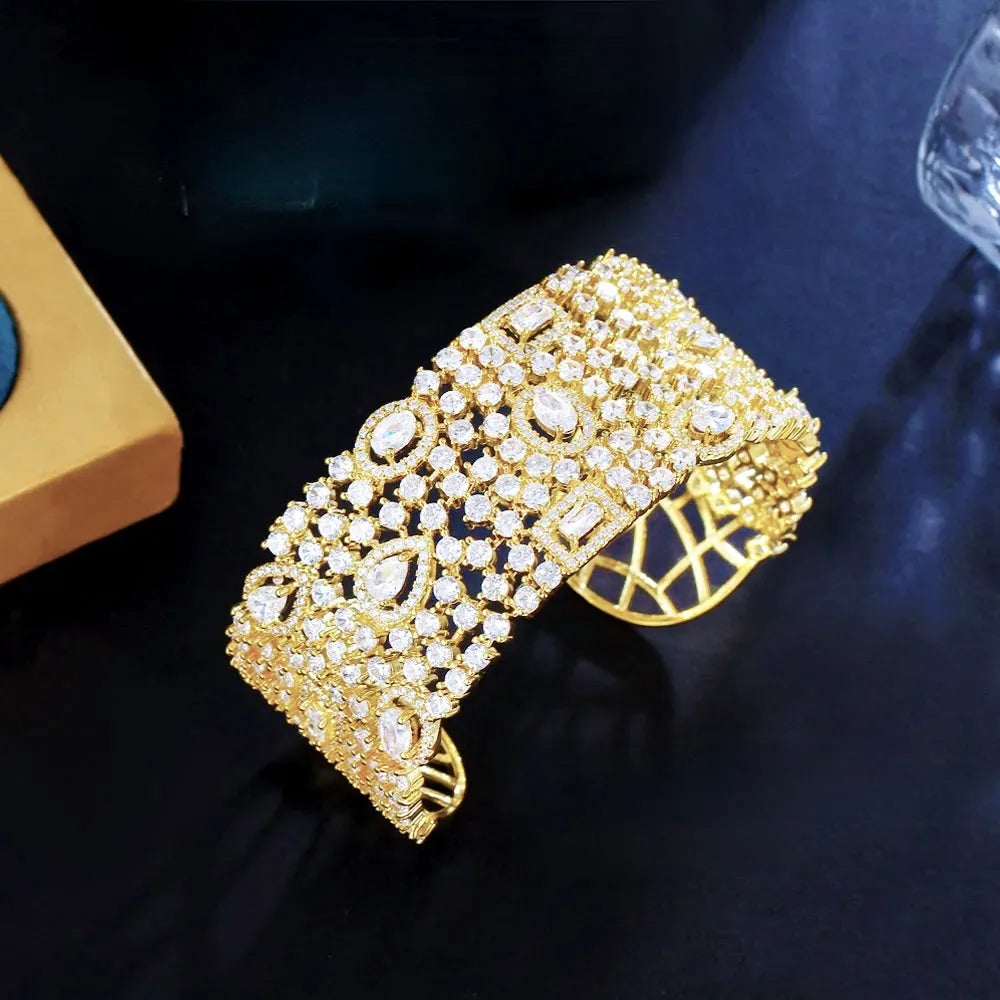 Wedding Jewelry - Cubic Zirconia Bridal Cuff Bracelet - Available in Silver and Gold 