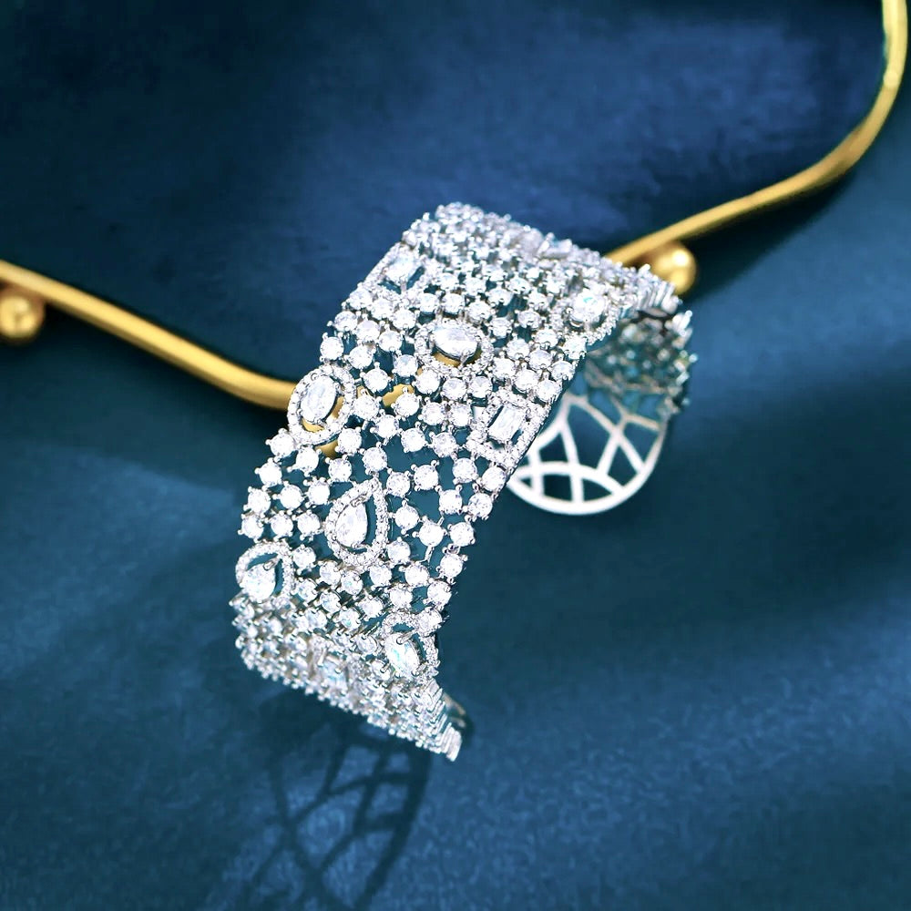 Wedding Jewelry - Cubic Zirconia Bridal Cuff Bracelet - Available in Silver and Gold 