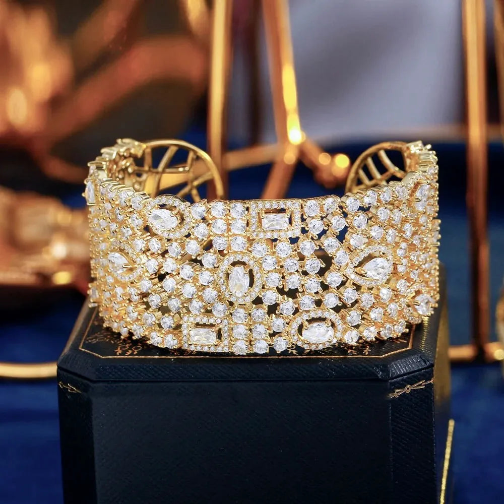 Wedding Jewelry - Cubic Zirconia Bridal Cuff Bracelet - Available in Silver and Gold 