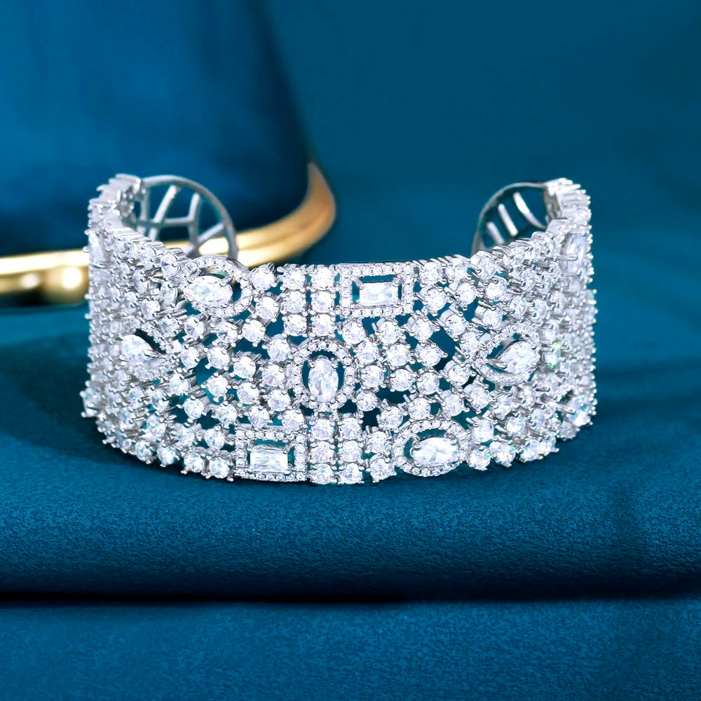 Wedding Jewelry - Cubic Zirconia Bridal Cuff Bracelet - Available in Silver and Gold 