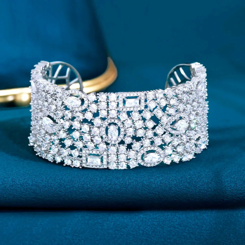 Wedding Jewelry - Cubic Zirconia Bridal Cuff Bracelet - Available in Silver and Gold 