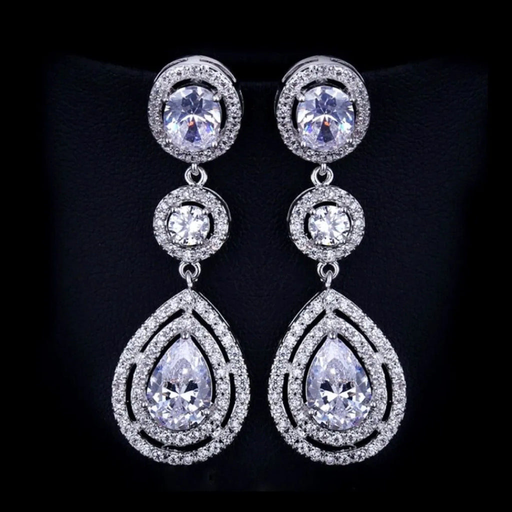 Wedding Jewelry - Silver Cubic Zirconia Bridal Earrings