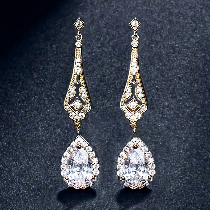Wedding Jewelry - Cubic Zirconia Bridal Earrings - Available in Silver and Rose Gold