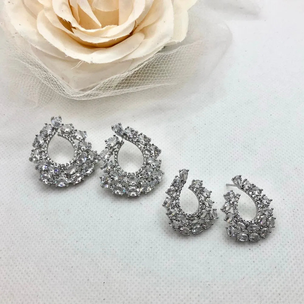 Wedding Jewelry - Silver Cubic Zirconia Bridal Earrings