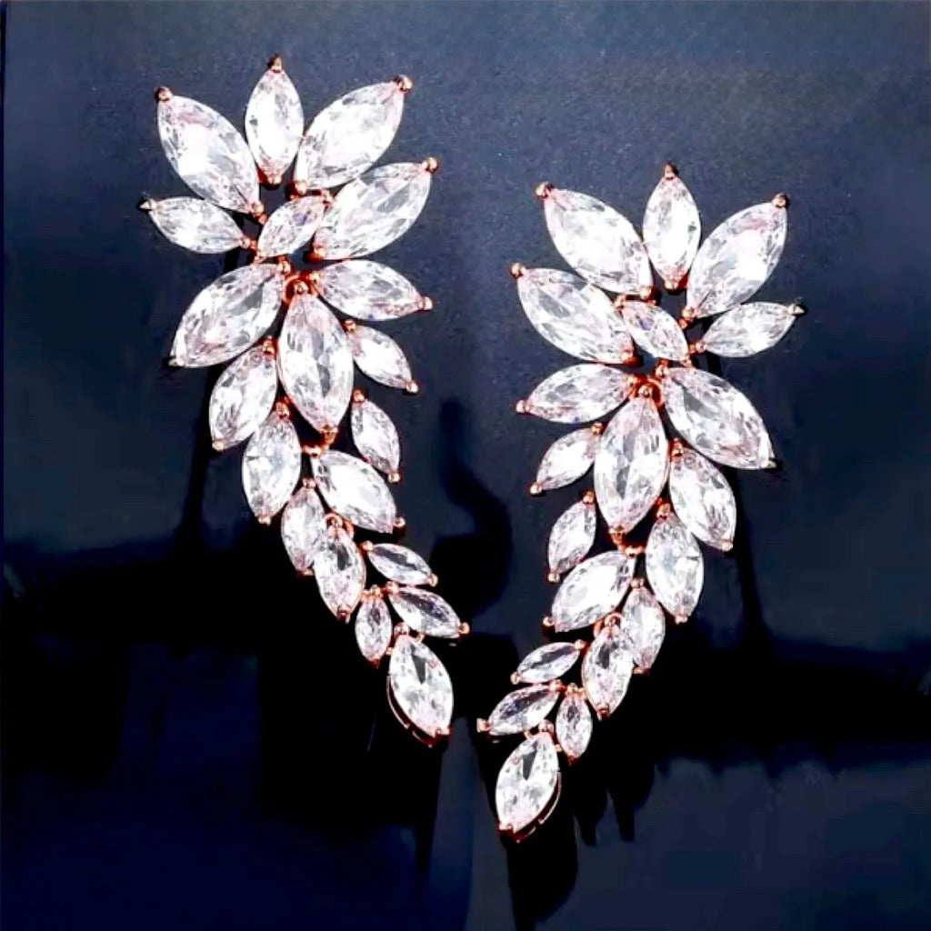 Wedding Jewelry - Rose Gold Cubic Zirconia Bridal Earrings