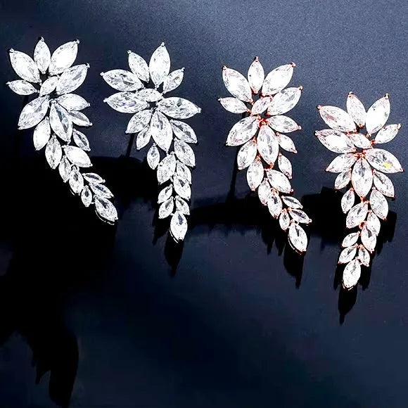 Wedding Jewelry - Rose Gold Cubic Zirconia Bridal Earrings