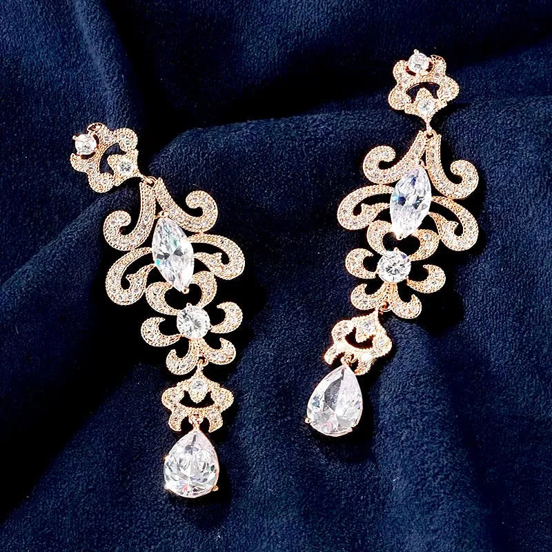 Wedding Jewelry - Cubic Zirconia Bridal Earrings - Available in Silver and Rose Gold