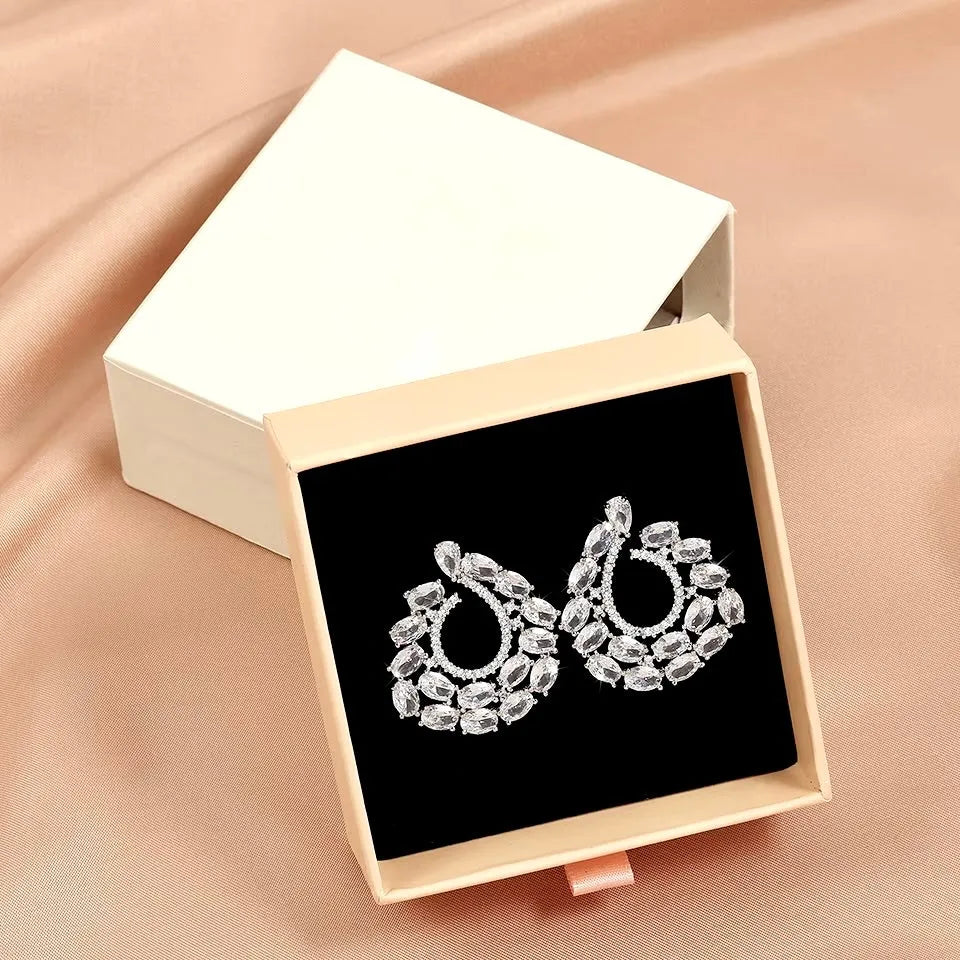 Wedding Jewelry - Silver Cubic Zirconia Bridal Earrings