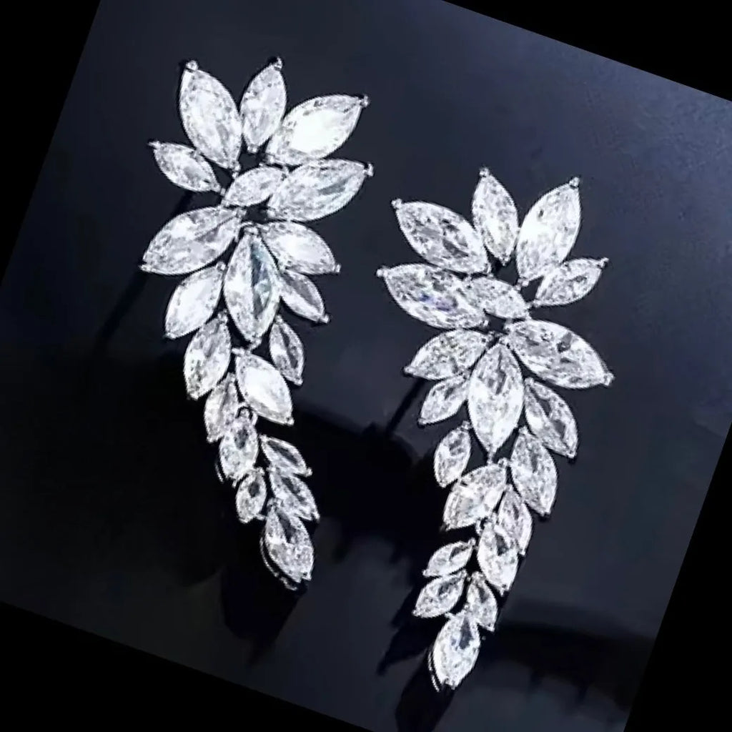 Wedding Jewelry - Silver Cubic Zirconia Bridal Earrings