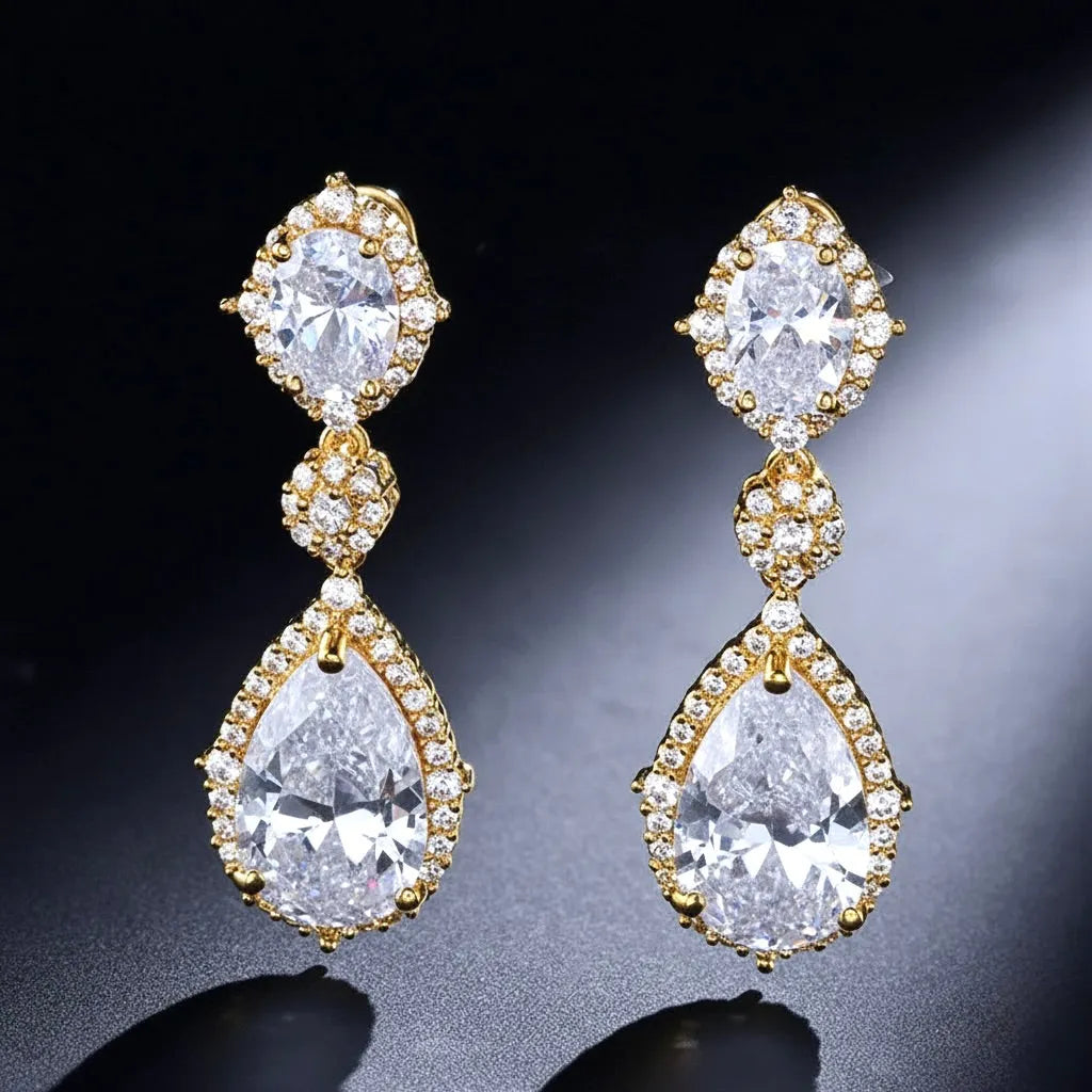 Wedding Jewelry - Cubic Zirconia Bridal Earrings - Available in Silver and Gold