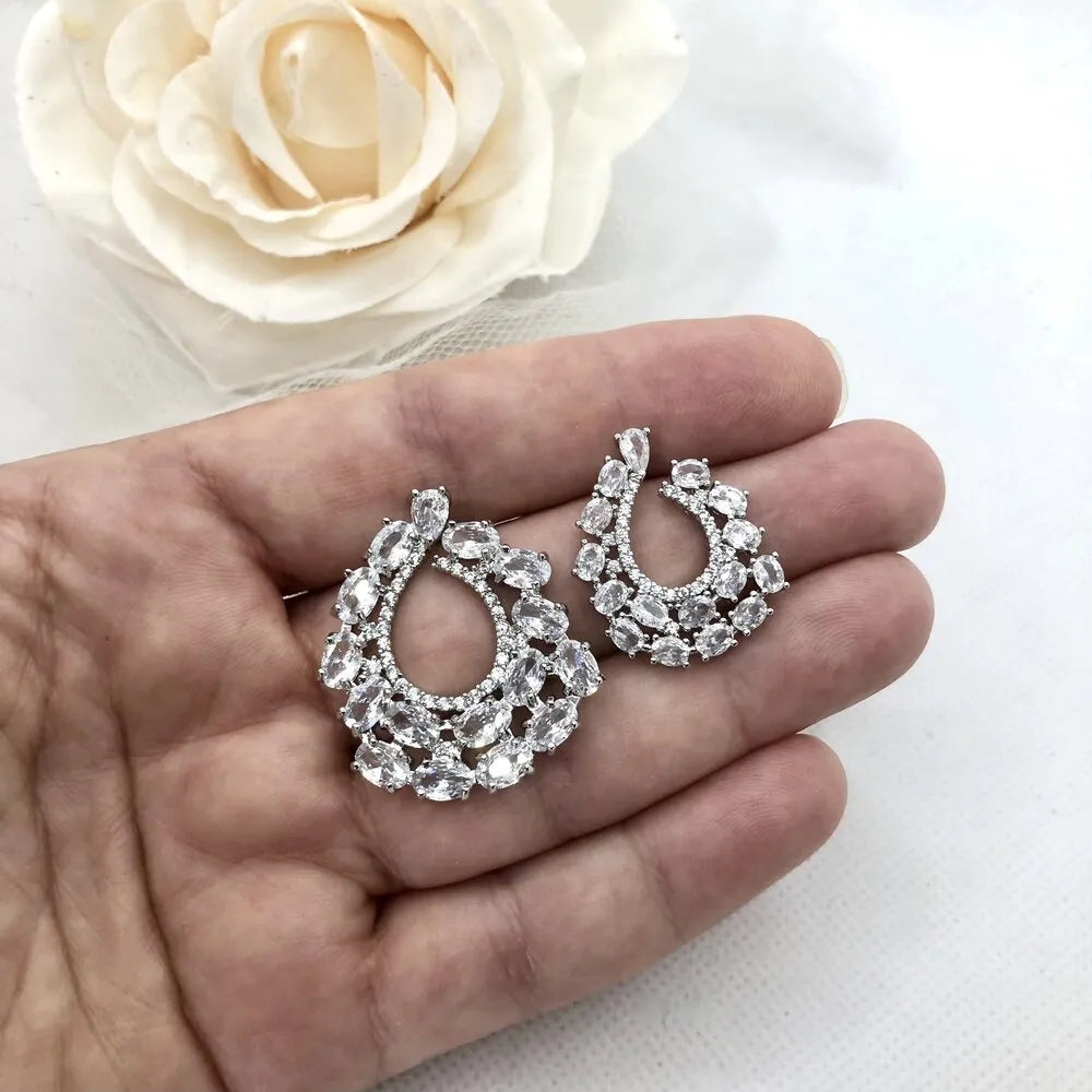 Wedding Jewelry - Silver Cubic Zirconia Bridal Earrings