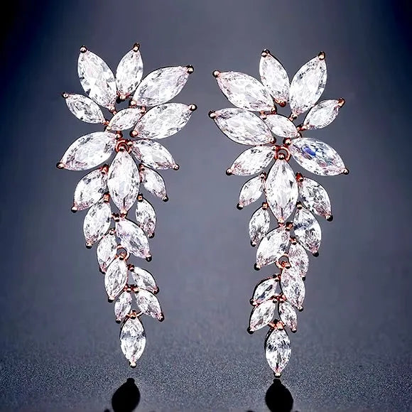Wedding Jewelry - Rose Gold Cubic Zirconia Bridal Earrings