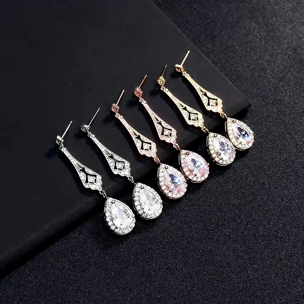 Wedding Jewelry - Cubic Zirconia Bridal Earrings - Available in Silver and Rose Gold
