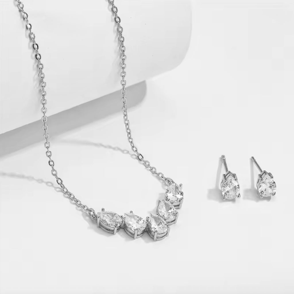 Wedding Jewelry - Silver Cubic Zirconia Bridal Jewelry Set