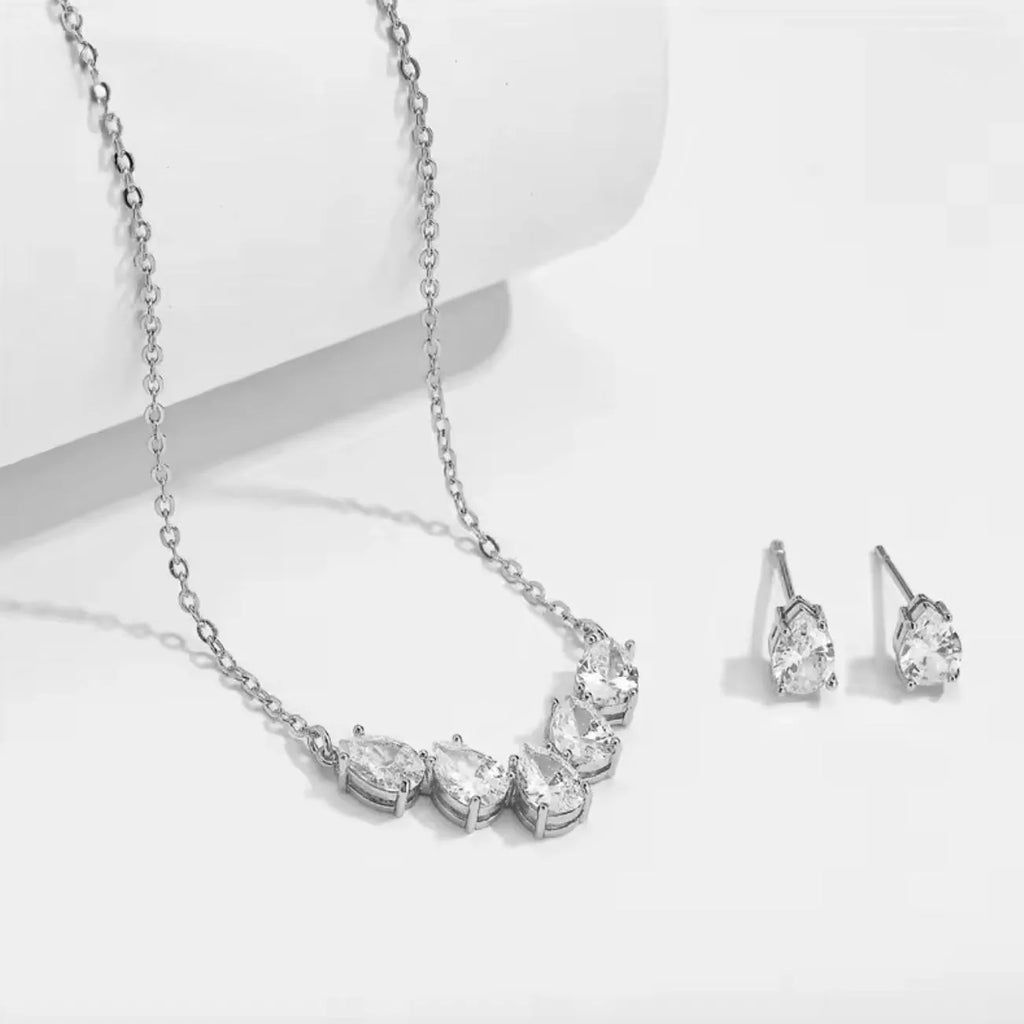 Wedding Jewelry - Silver Cubic Zirconia Bridal Jewelry Set