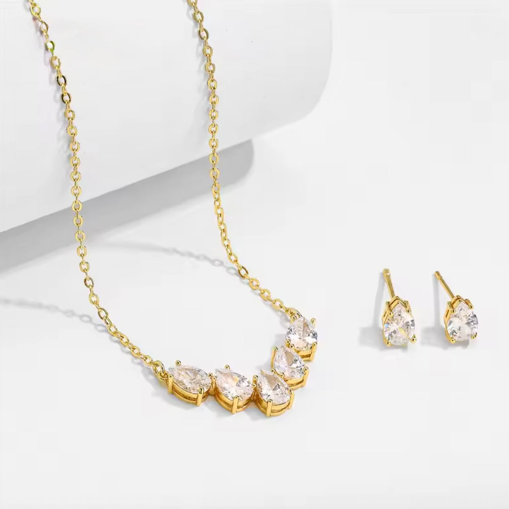 Alicia - Cubic Zirconia Bridal Jewelry Set - Silver & Gold