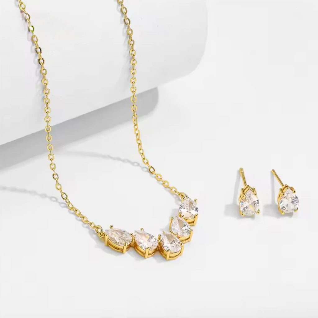 Alicia - Cubic Zirconia Bridal Jewelry Set - Silver & Gold