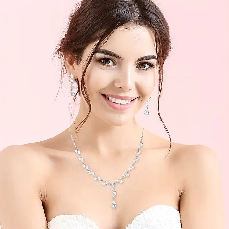 Wedding Jewelry - Silver Cubic Zirconia Bridal Jewelry Set