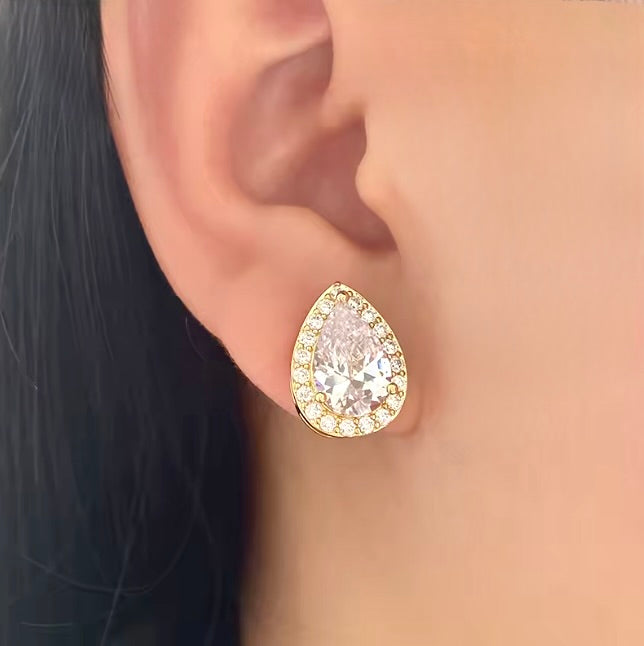 Wedding Jewelry - Cubic Zirconia Bridal Earrings - Available in Silver, Rose Gold and Yellow Gold