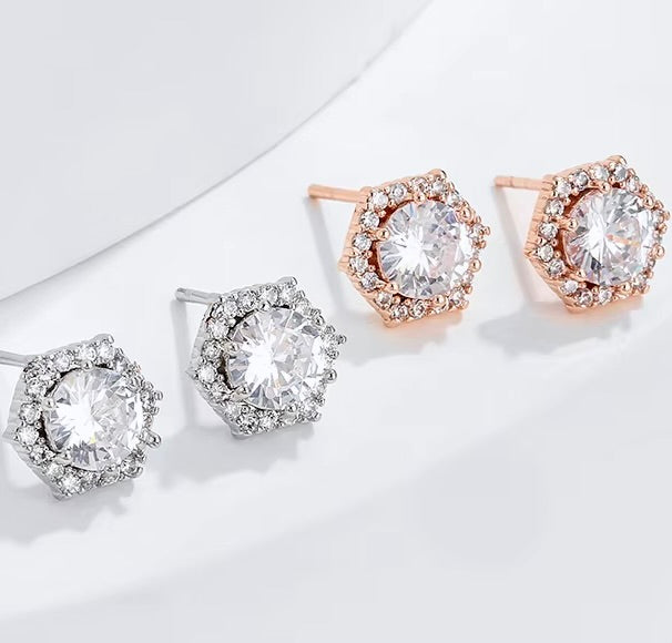 Wedding Jewelry - Cubic Zirconia Bridal Stud Earrings - Available in Silver and Rose Gold