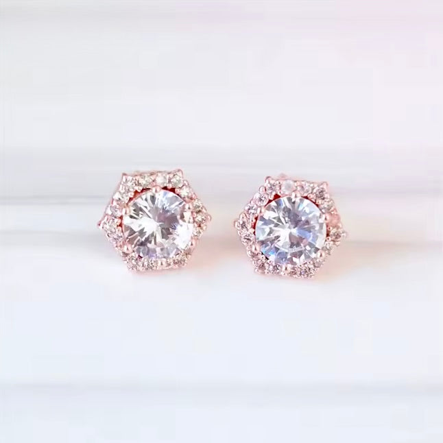 Wedding Jewelry - Cubic Zirconia Bridal Stud Earrings - Available in Silver and Rose Gold