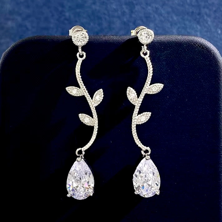 Wedding Jewelry - CZ Vine Bridal Earrings - Available in Silver, Rose Gold and Yellow Gold