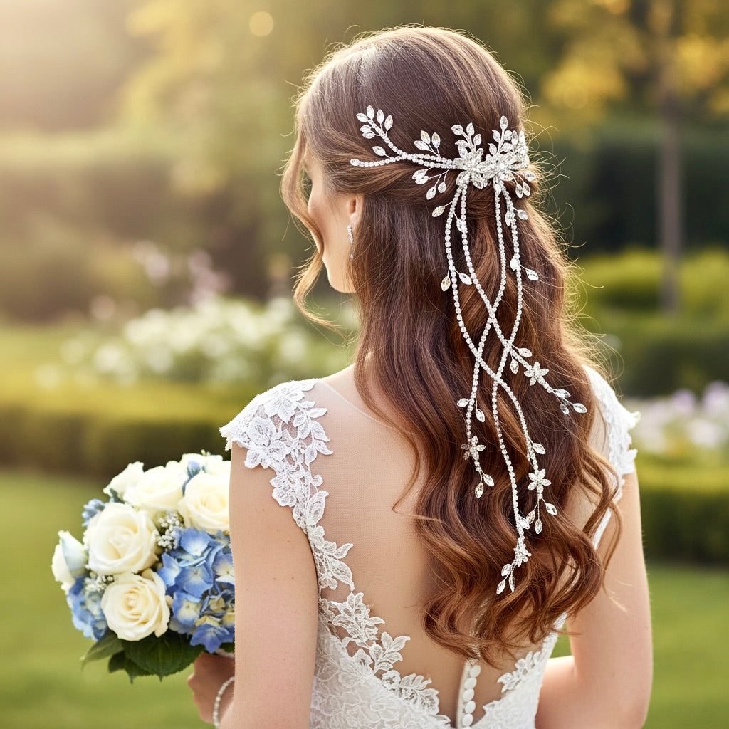 Eugenie - Cascading Crystal Bridal Hair Comb / Hair Vine - Available in Silver and Gold
