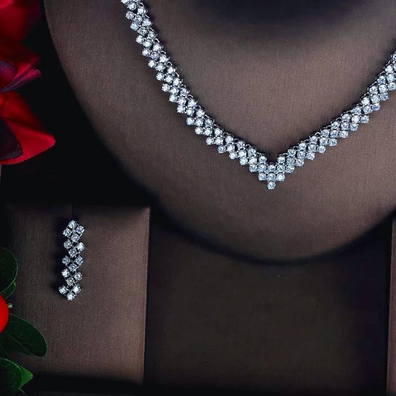 Wedding Jewelry - Silver Cubic Zirconia Bridal Three-Piece Jewelry Set