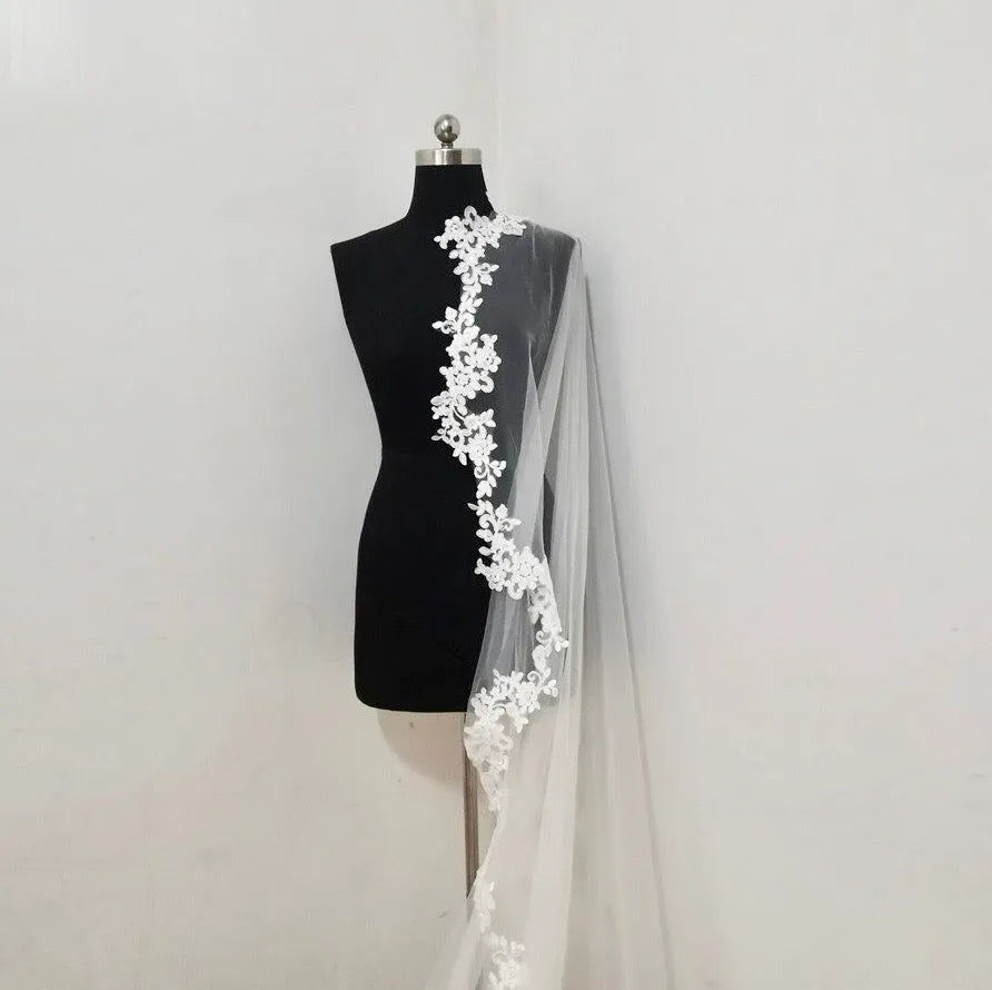 Wedding Veils - Lace Edge Cathedral Bridal Veil - Available in White and Ivory