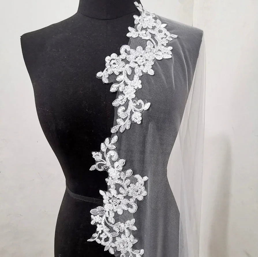 Wedding Veils - Lace Edge Cathedral Bridal Veil - Available in White and Ivory