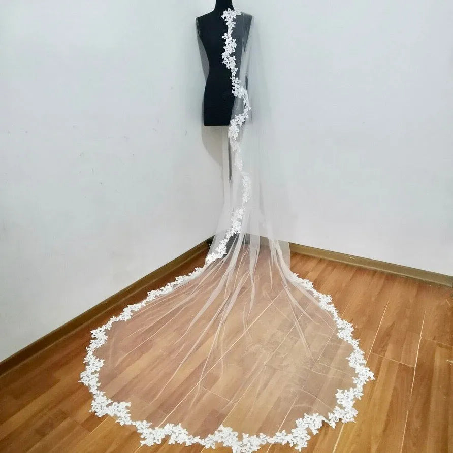 Wedding Veils - Lace Edge Cathedral Bridal Veil - Available in White and Ivory