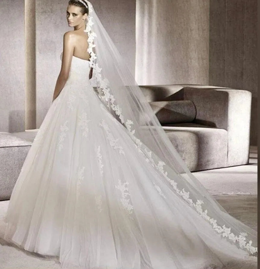 Wedding Veils - Lace Edge Cathedral Bridal Veil - Available in White and Ivory