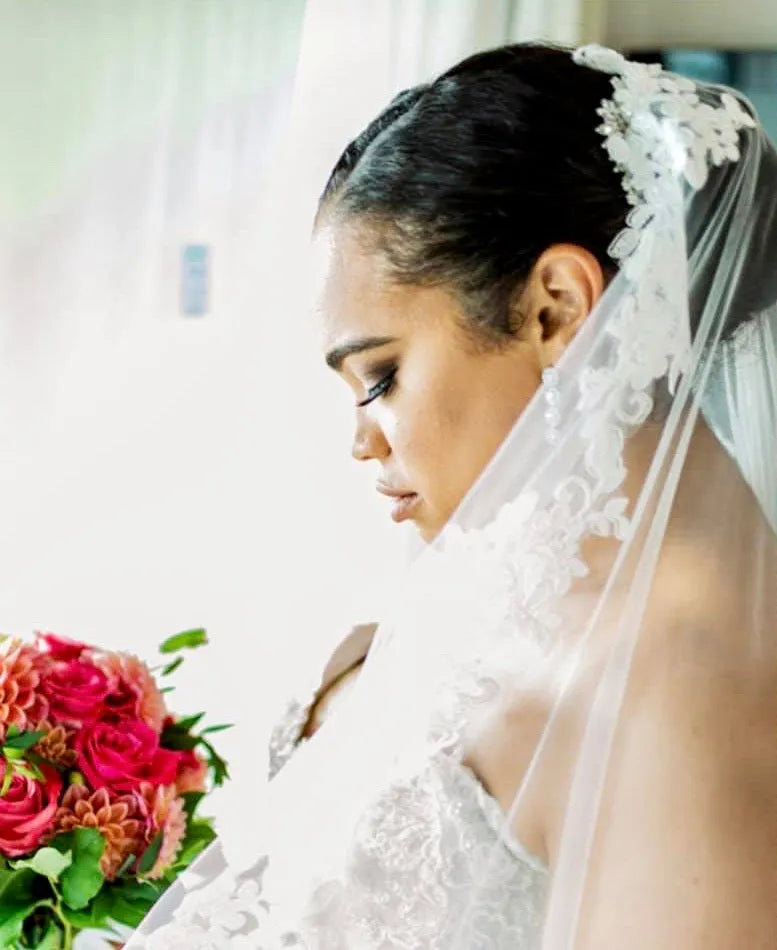 Wedding Veils - Lace Edge Cathedral Bridal Veil - Available in White and Ivory