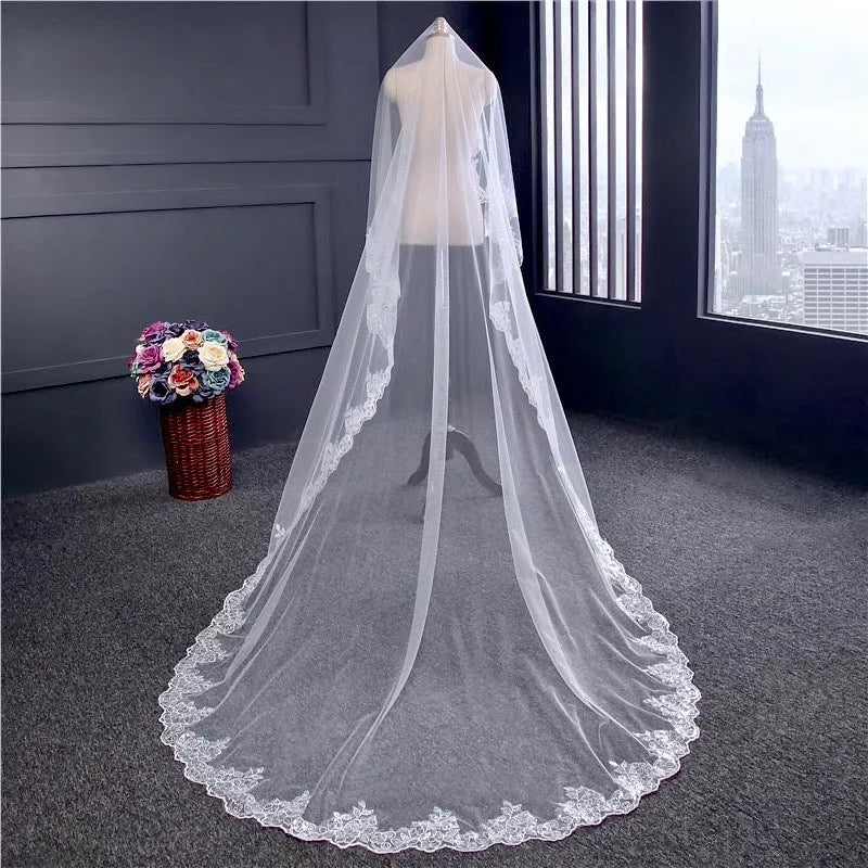 Wedding Veils - Lace Edge Cathedral Bridal Veil - Available in White and Ivory