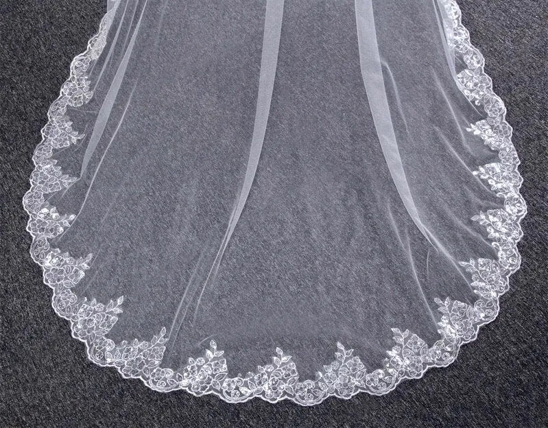 Wedding Veils - Lace Edge Cathedral Bridal Veil - Available in White and Ivory