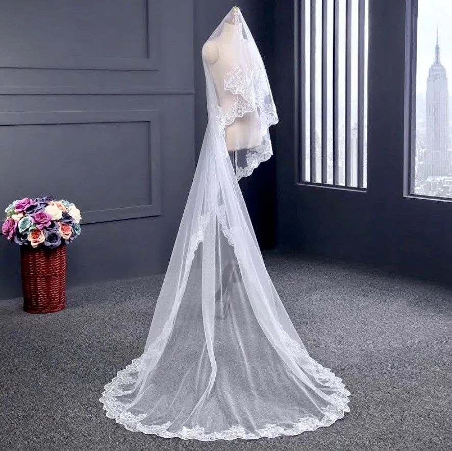 Wedding Veils - Lace Edge Cathedral Bridal Veil - Available in White and Ivory
