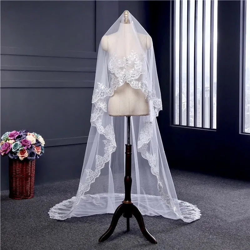 Wedding Veils - Lace Edge Cathedral Bridal Veil - Available in White and Ivory