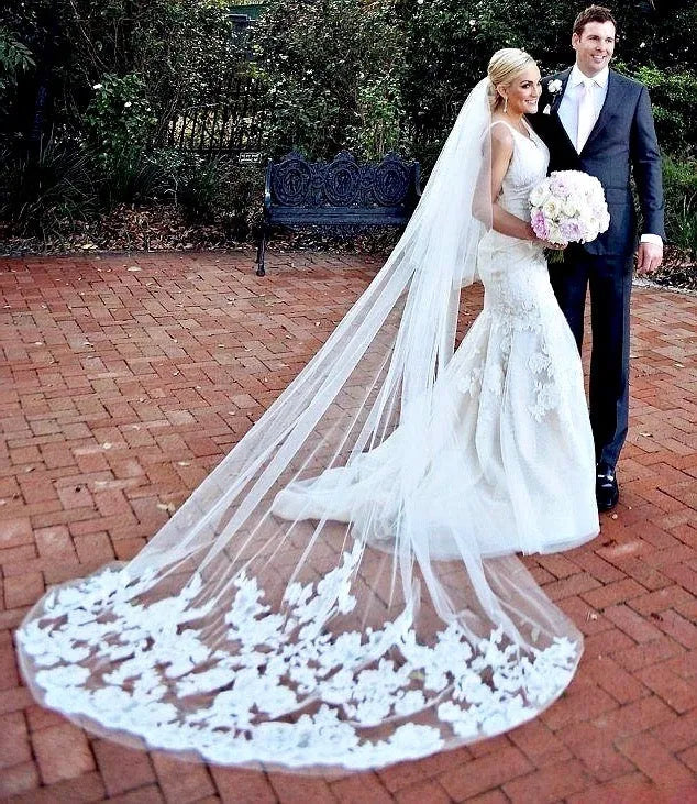 Adora by Simona Wedding Veil - Lace Edge Cathedral Length Bridal Veil - White \u0026 Ivory White Wedding Veil - Lace Edge Cathedral Length Bridal Veil - White \u0026 Ivory |  ADORA by Simona