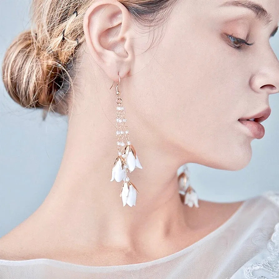 Wedding Pearl Jewelry - Bohemian Ceramic Flowers Bridal Earrings