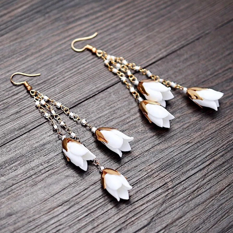 Wedding Pearl Jewelry - Bohemian Ceramic Flowers Bridal Earrings