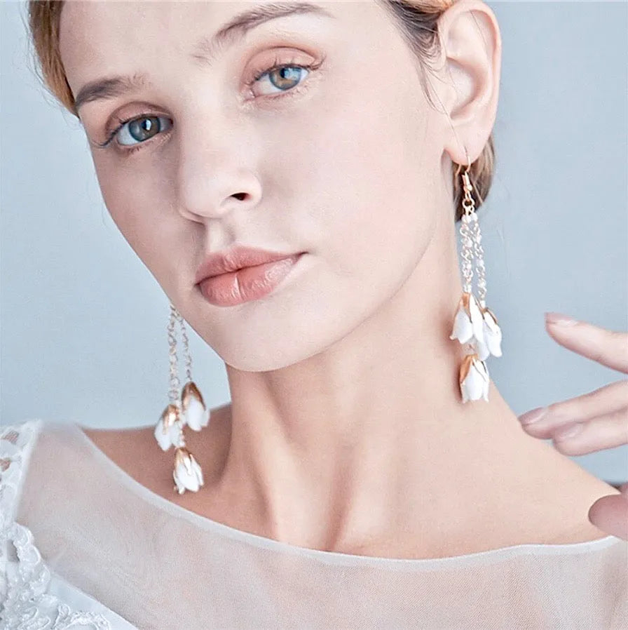 Wedding Pearl Jewelry - Bohemian Ceramic Flowers Bridal Earrings